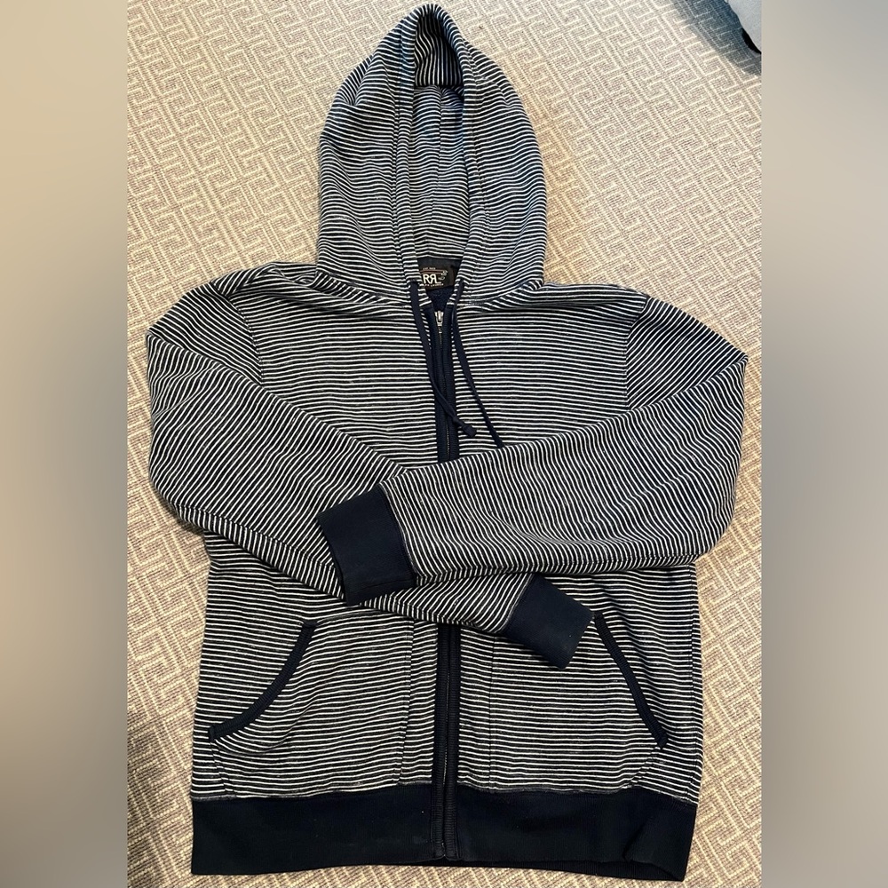 RRL Zipped Striped Hoodie